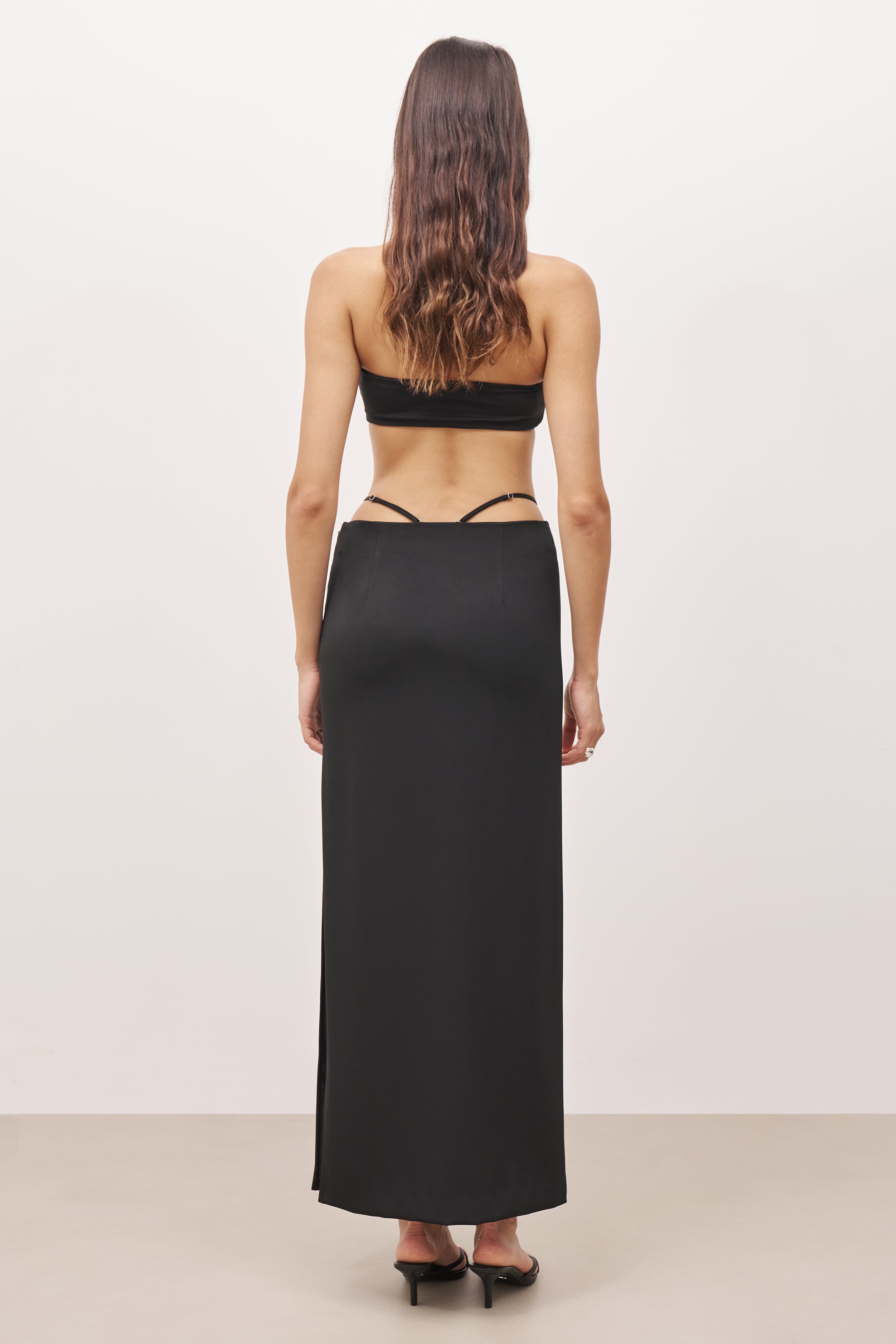 Tailored Maxi Skirt With Strap Detail - Black