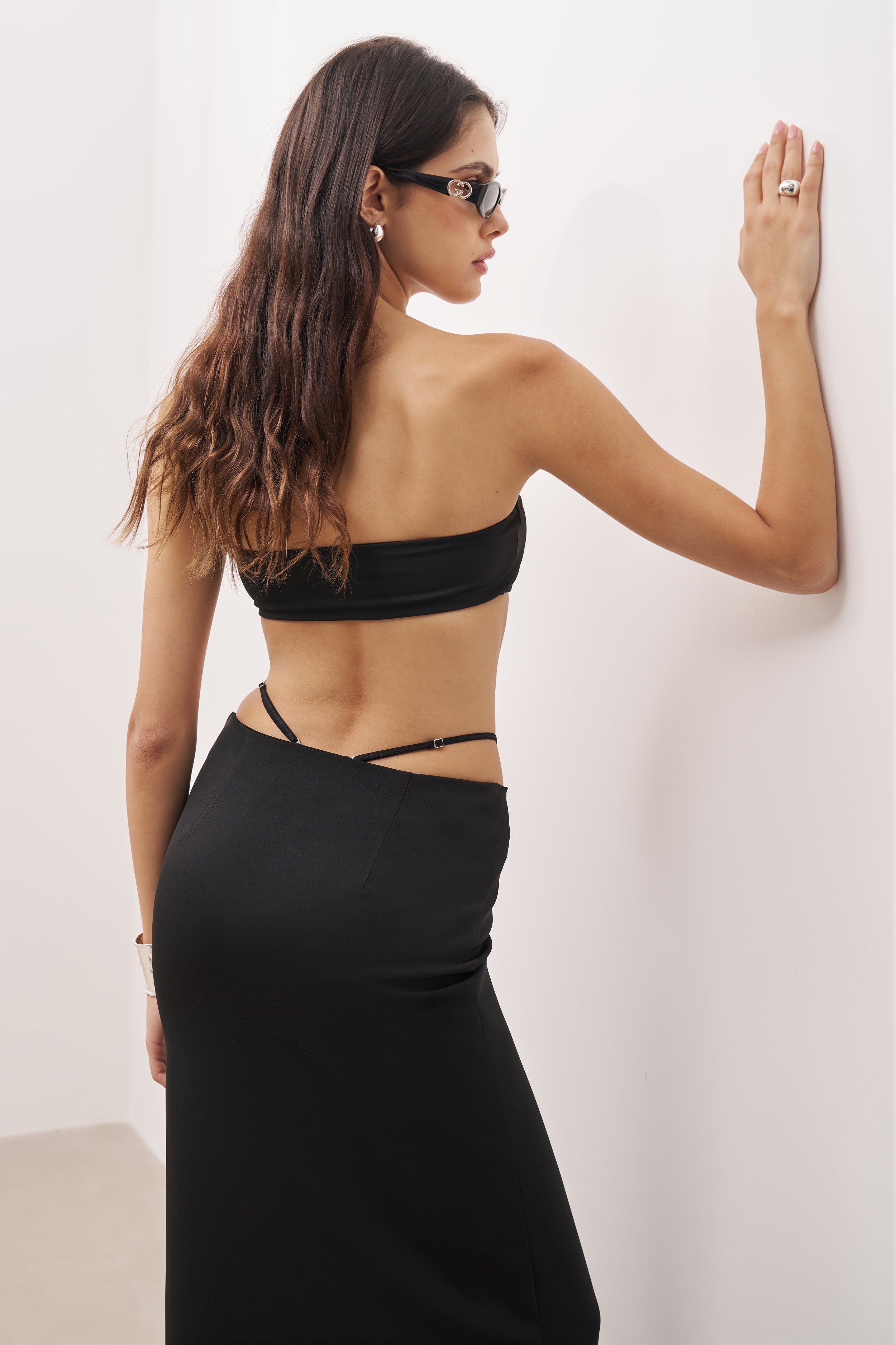 Tailored Maxi Skirt With Strap Detail - Black