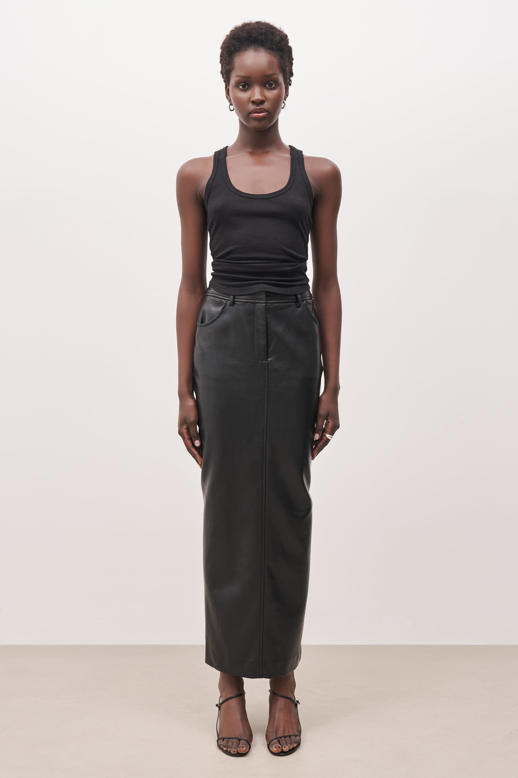 Leather Tailored Maxi Skirt - Black