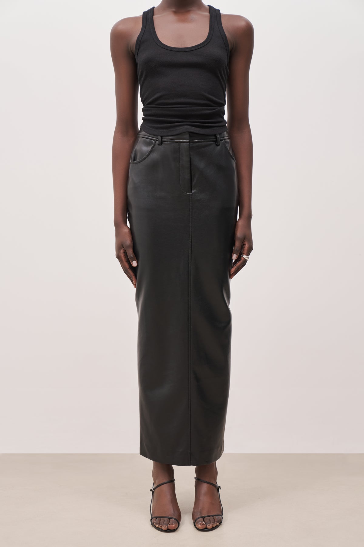 Leather Tailored Maxi Skirt - Black