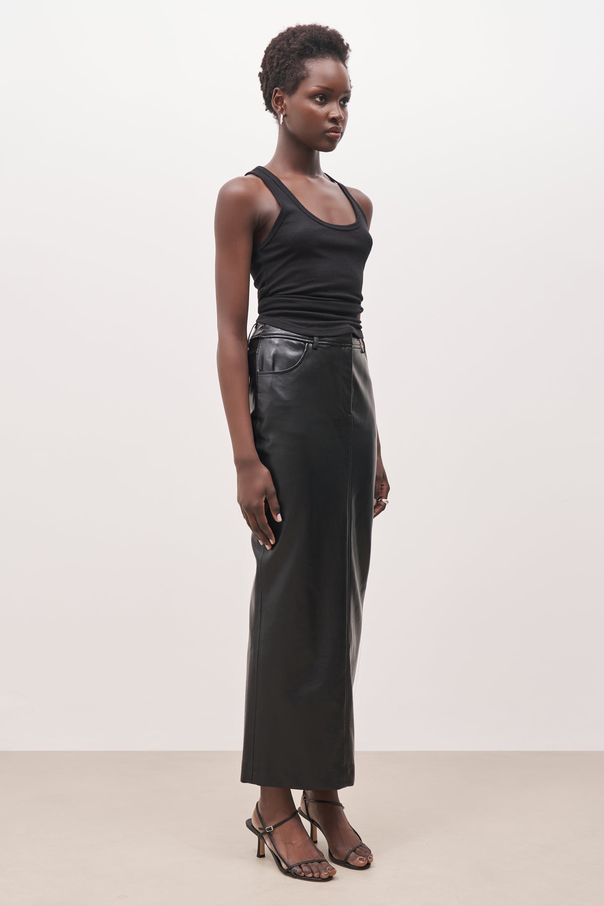 Leather Tailored Maxi Skirt - Black