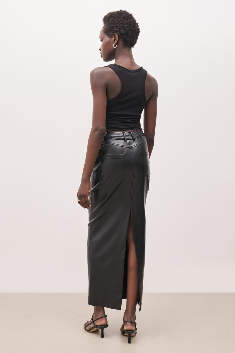 Leather Tailored Maxi Skirt - Black