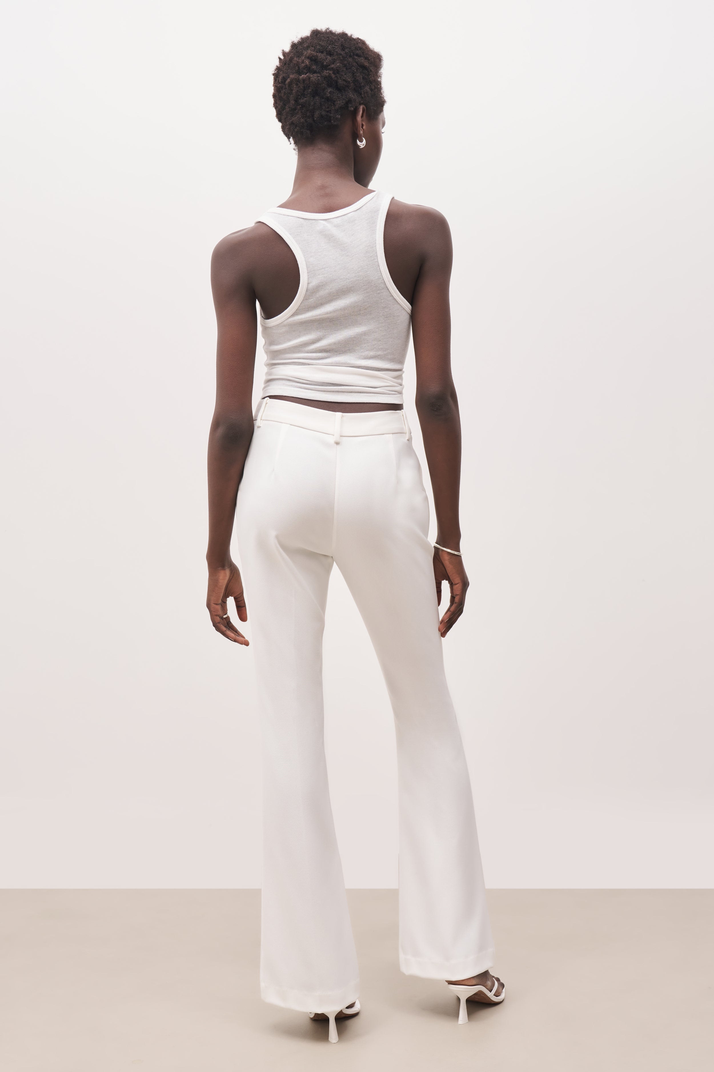 Mid Rise Flared Trousers - White