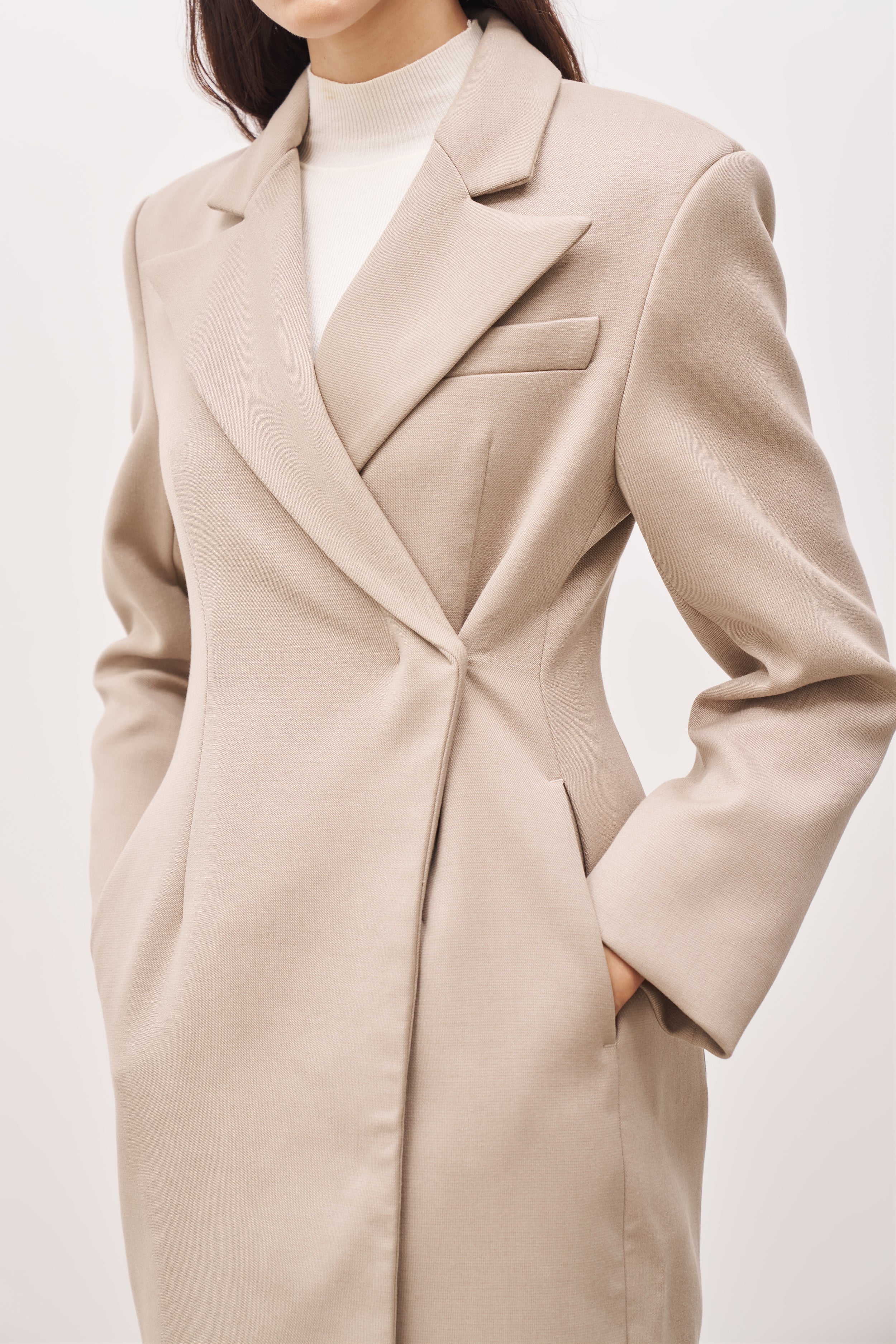 Asymmetric Tailored Longline Coat - Stone