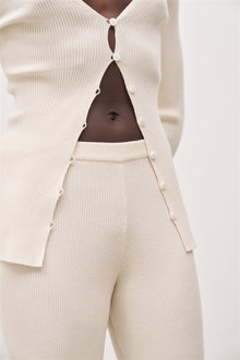 Mid Rise Ribbed Knit Trousers - Cream