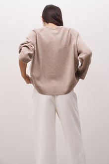 Crew Neck Cashmere Blend Jumper - Stone