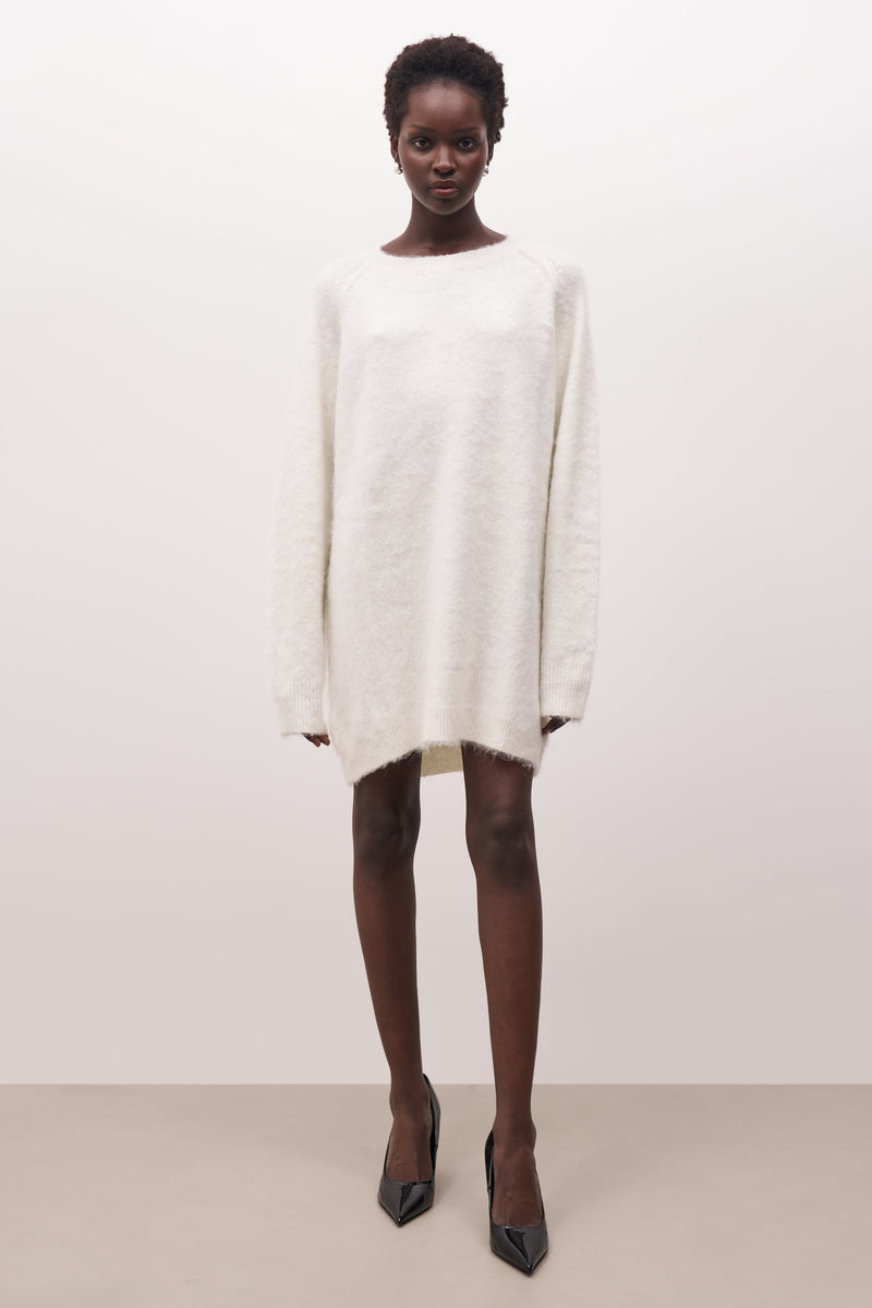 Soft Brushed Crew Neck Jumper Dress - Cream