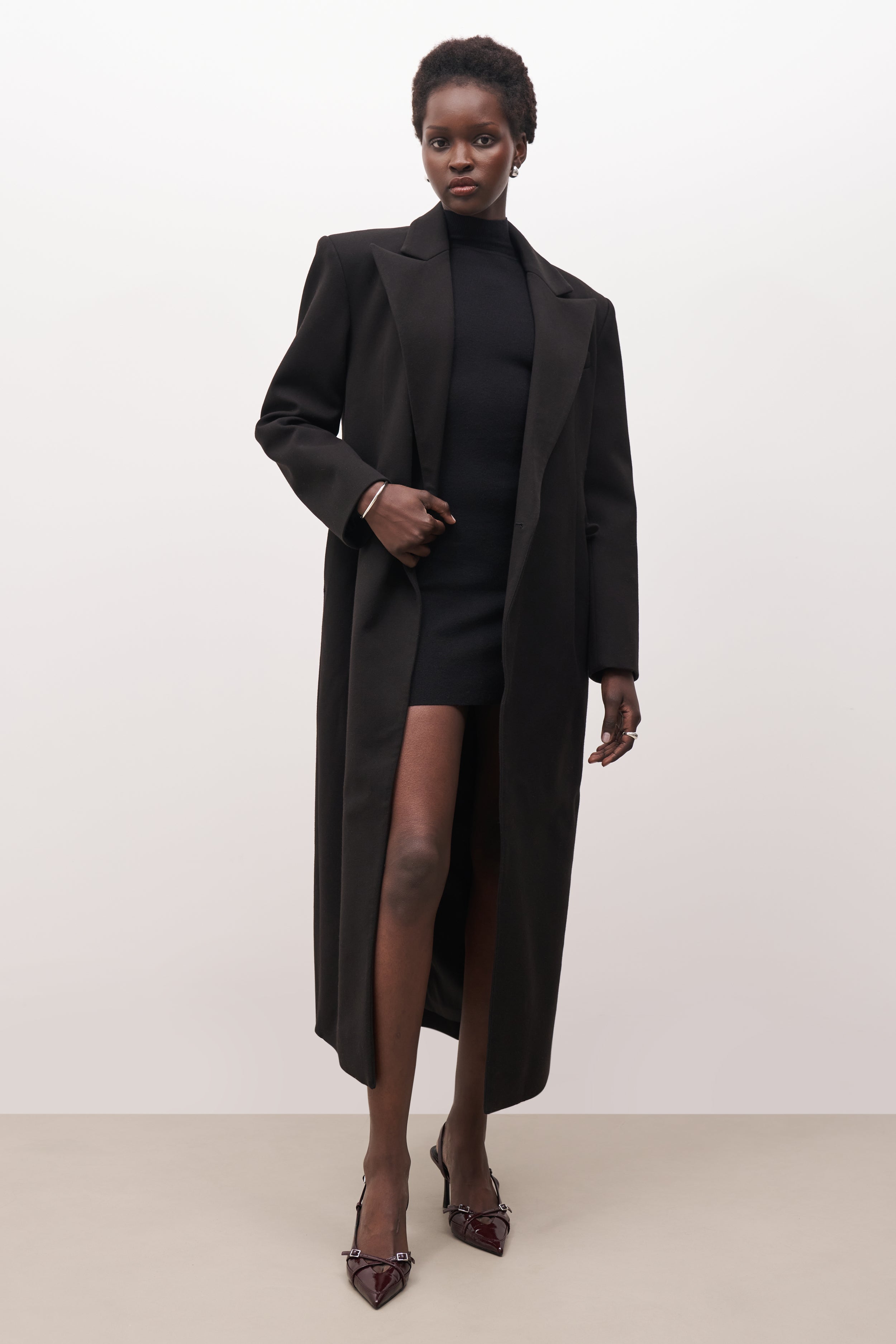 Asymmetric Tailored Longline Coat - Black