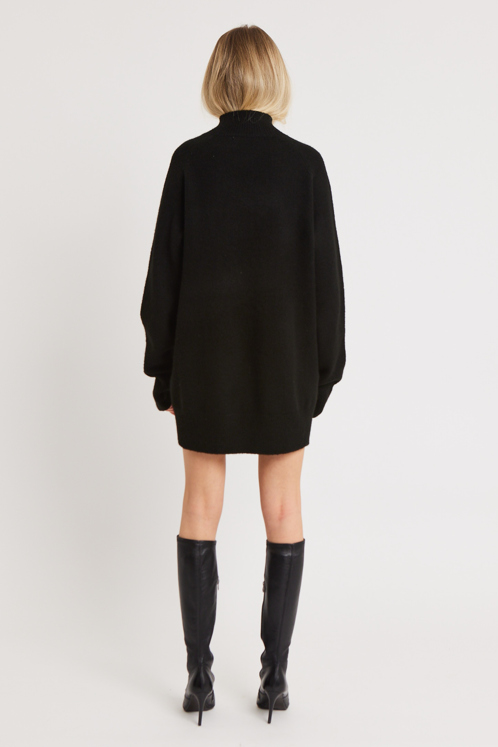 Soft Brushed High Neck Jumper Dress - Black