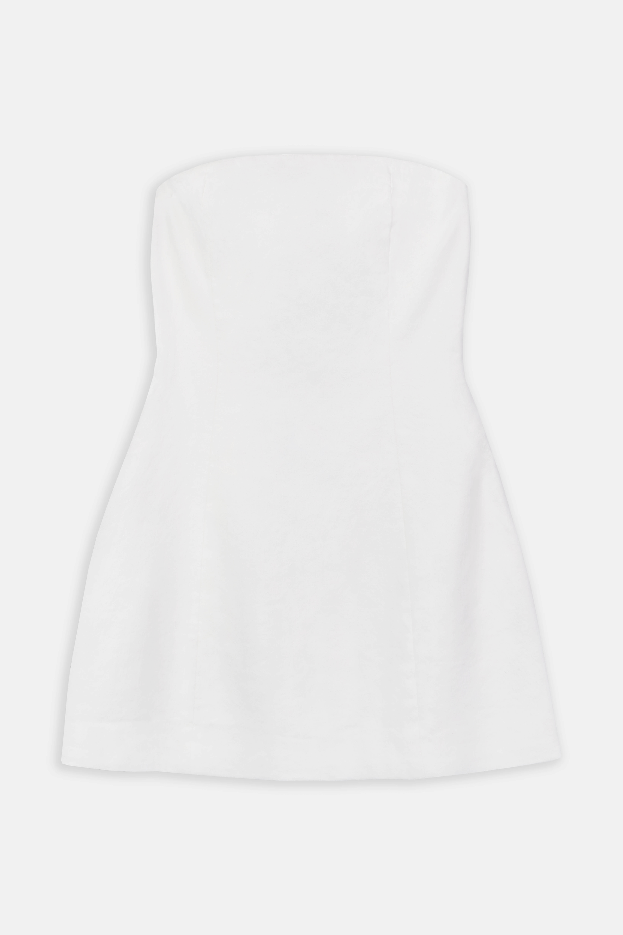 Strapless Linen A Line Mini Dress - White