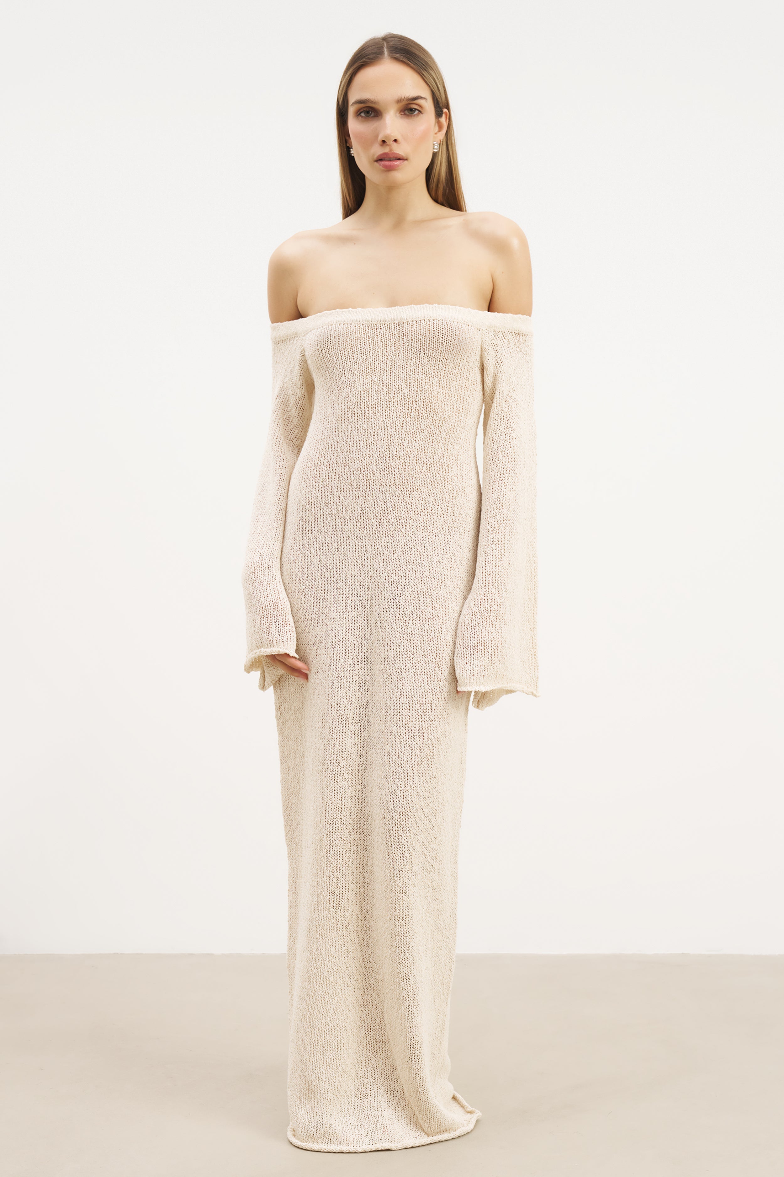 Crochet Knit Off Shoulder Maxi Dress - Cream | BOA US