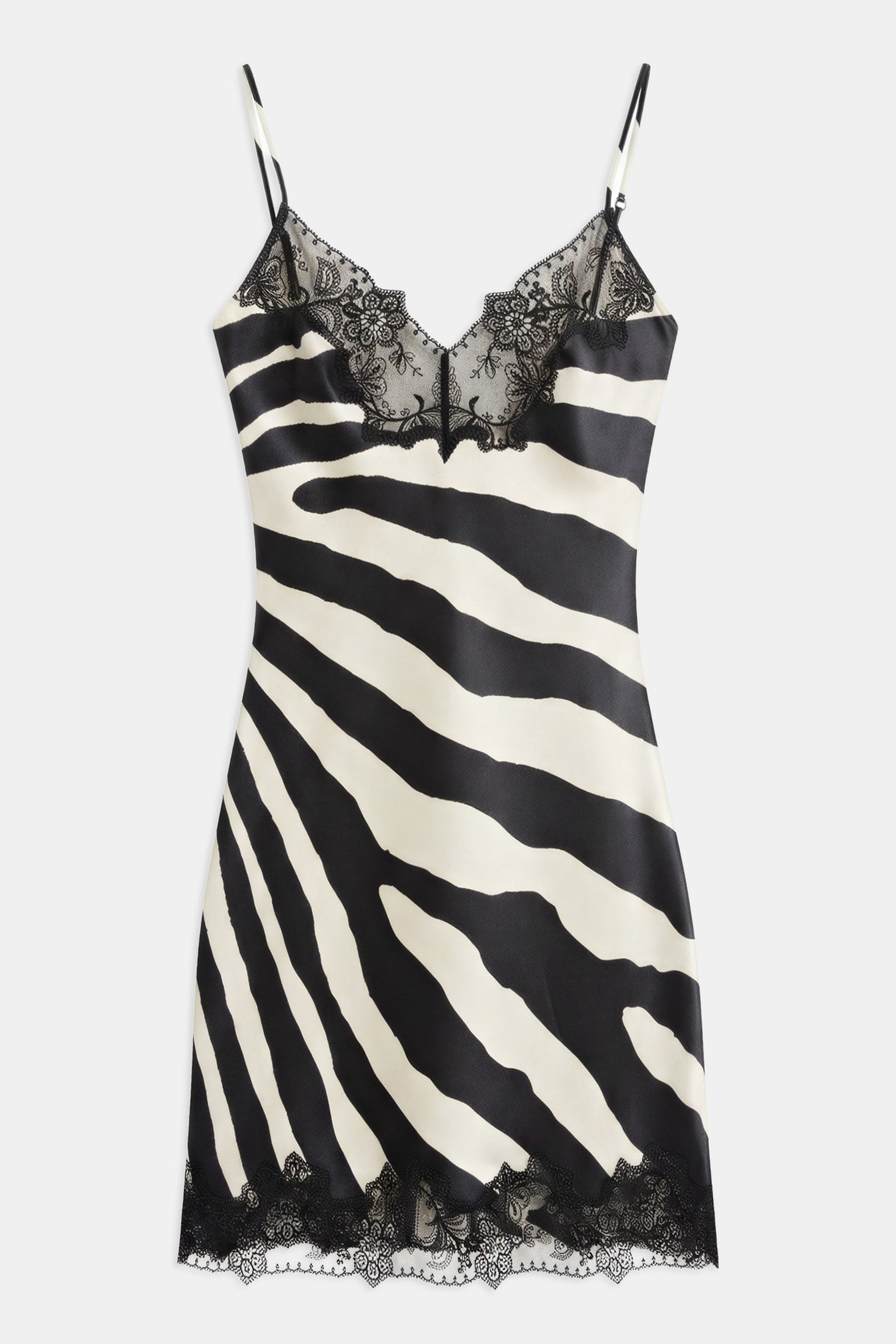 Satin Lace Detail Camisole Mini Dress - Abstract Zebra