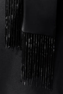 Plunging Knot Detail Gown with Fringing - Black