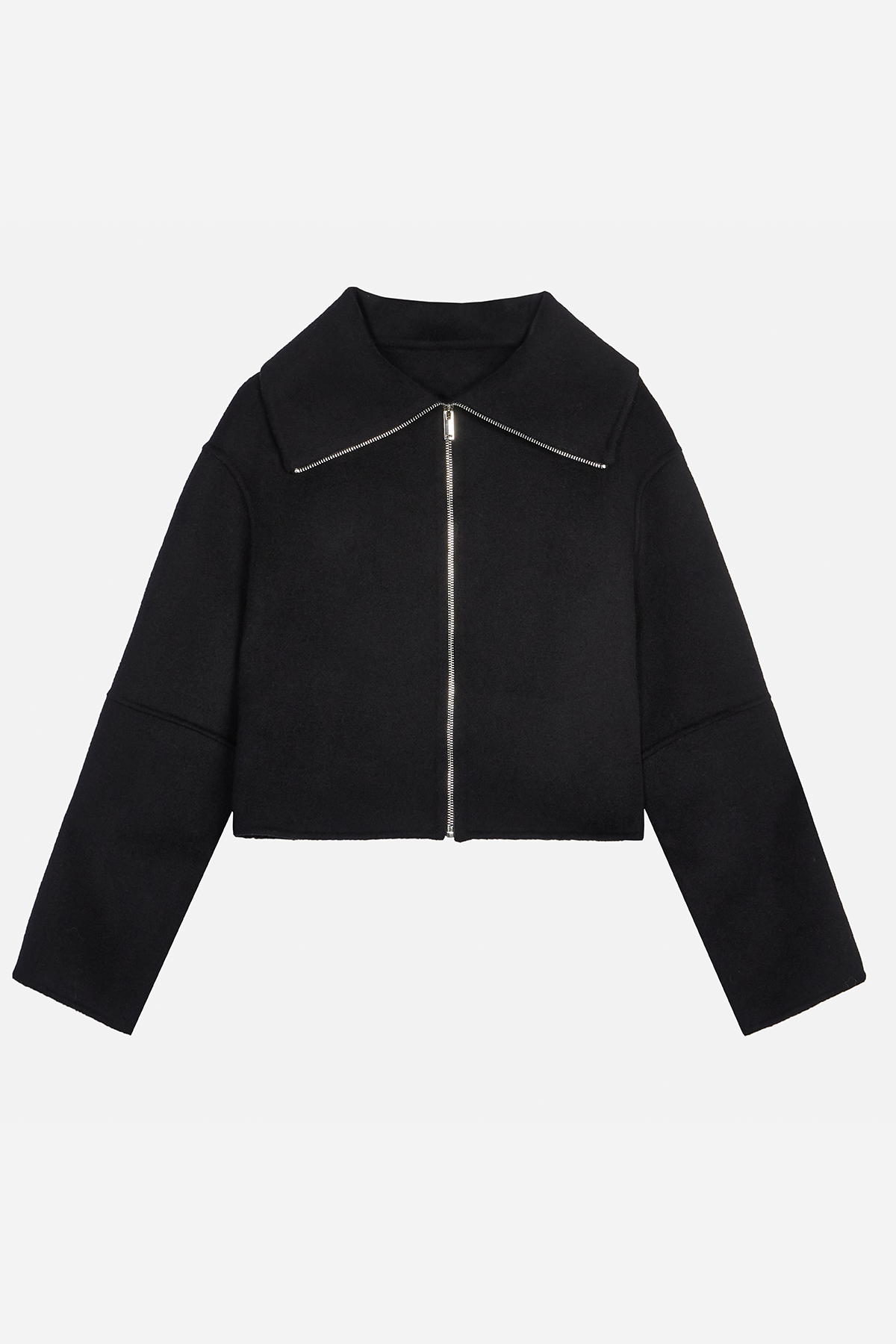 Double Faced Wool Cropped Jacket - Black