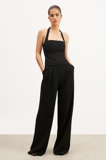 Effortless Tailored Halter Bodice Top - Black