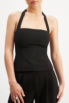 Effortless Tailored Halter Bodice Top - Black