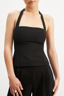 Effortless Tailored Halter Bodice Top - Black