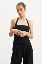 Effortless Tailored Halter Bodice Top - Black