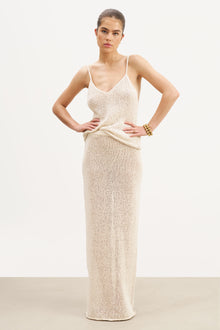 Crochet Knit Plunging Cami Top - Cream