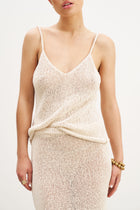 Crochet Knit Plunging Cami Top - Cream