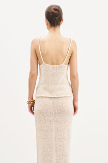 Crochet Knit Plunging Cami Top - Cream