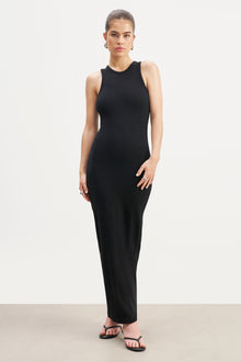 Heavy Ribbed Racer Maxi Dress - Black