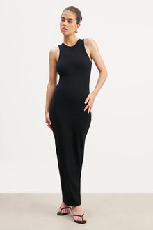 Heavy Ribbed Racer Maxi Dress - Black