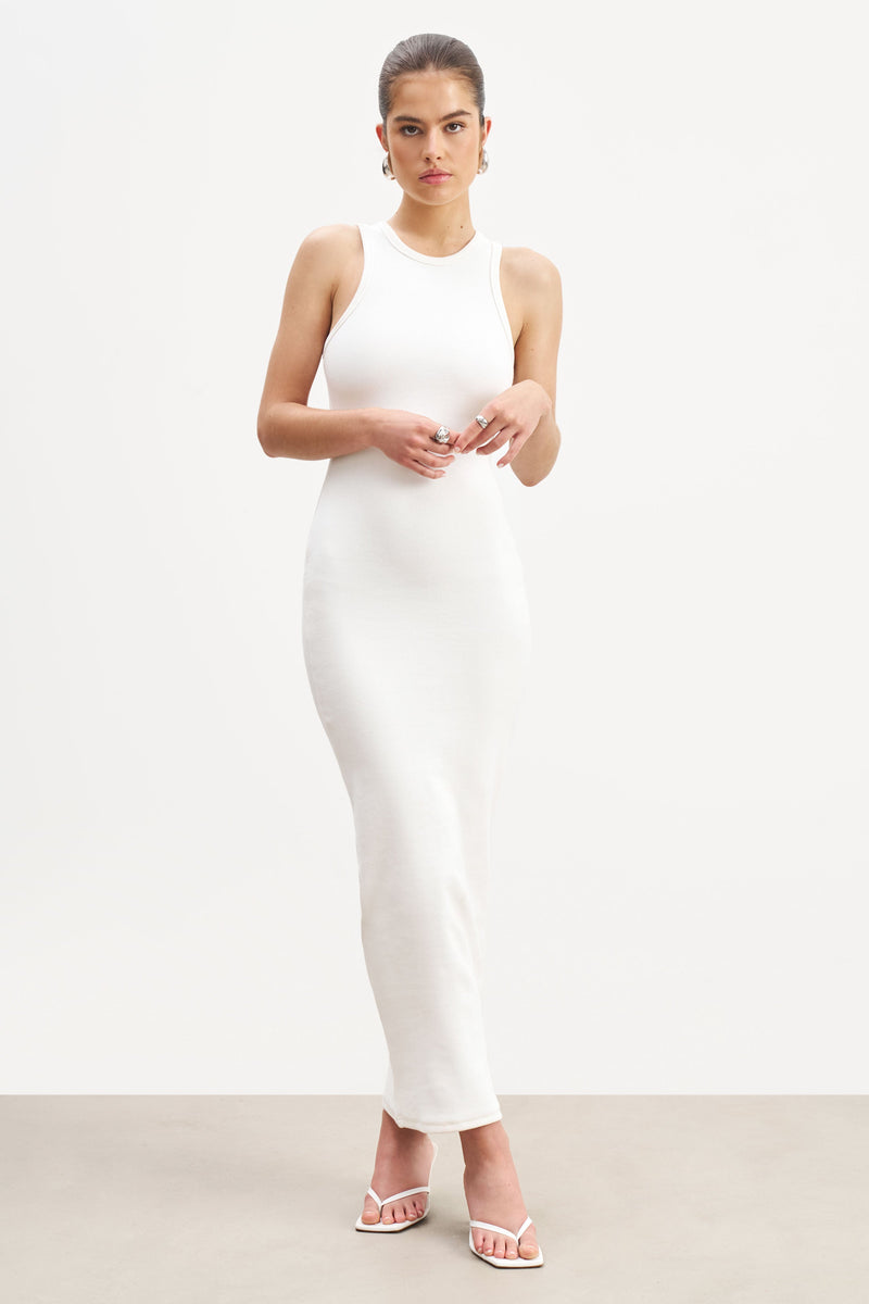 Heavy Ribbed Racer Maxi Dress - Ivory