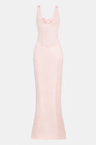 Cowl Neck Satin Panel Gown - Blush