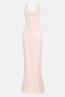 Cowl Neck Satin Panel Gown - Blush