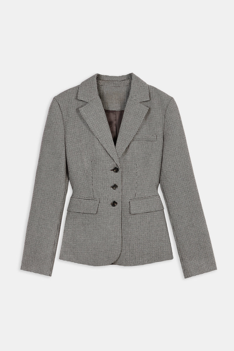 Single Breasted Cinched Waist Blazer - Houndstooth