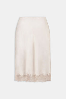 Satin Lace Detail Midi Skirt - Champagne