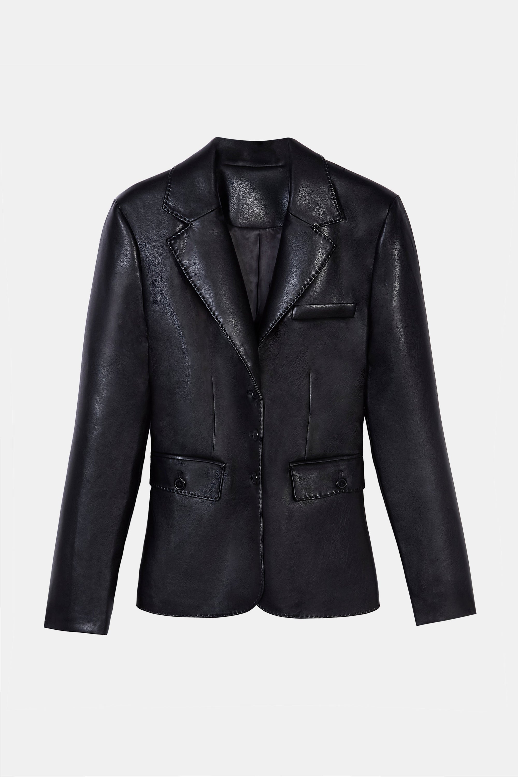 Cinched Waist Leather Blazer - Black | BOA US Cinched Waist Leather Blazer - Black | BOA US
