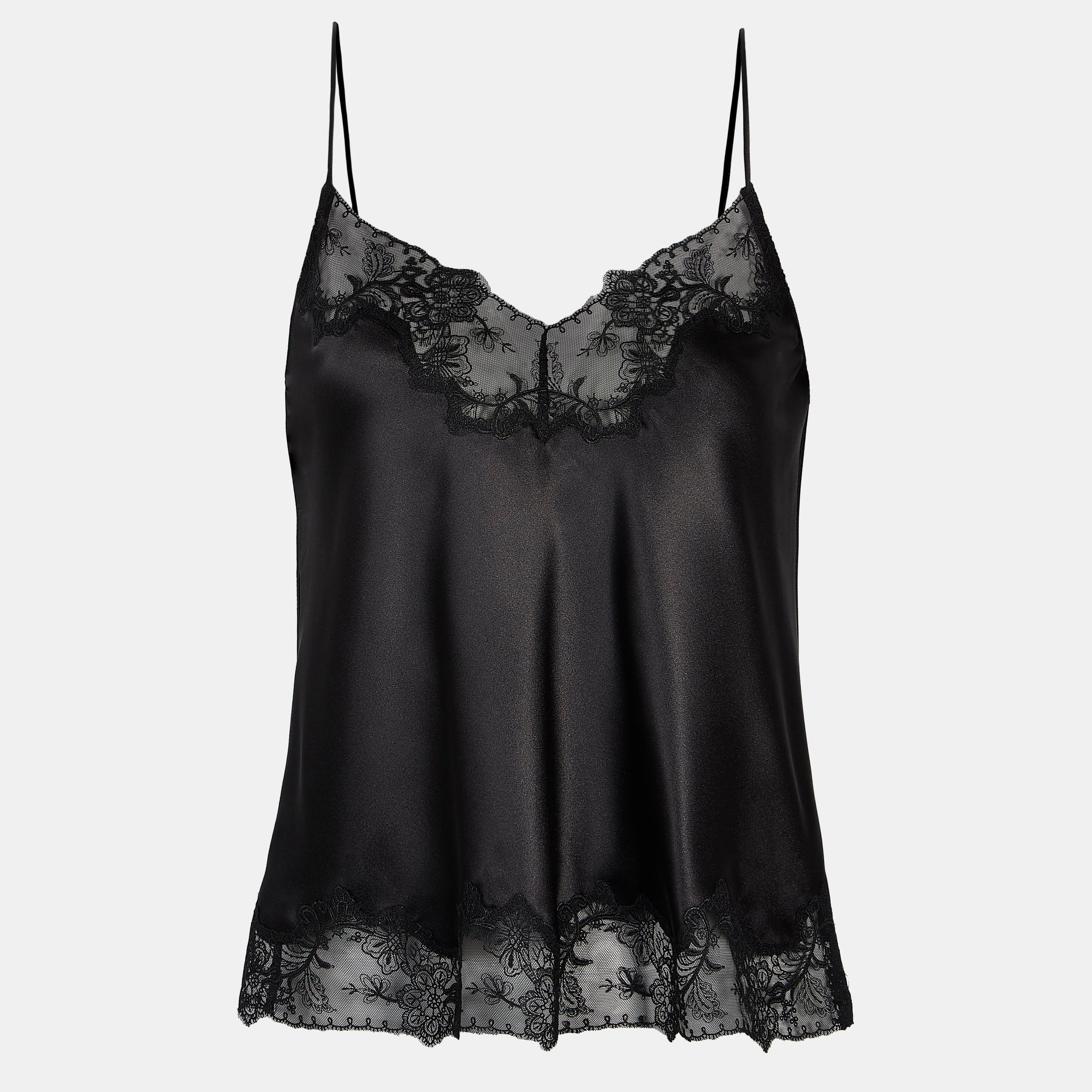 Satin Lace Detail Camisole - Black