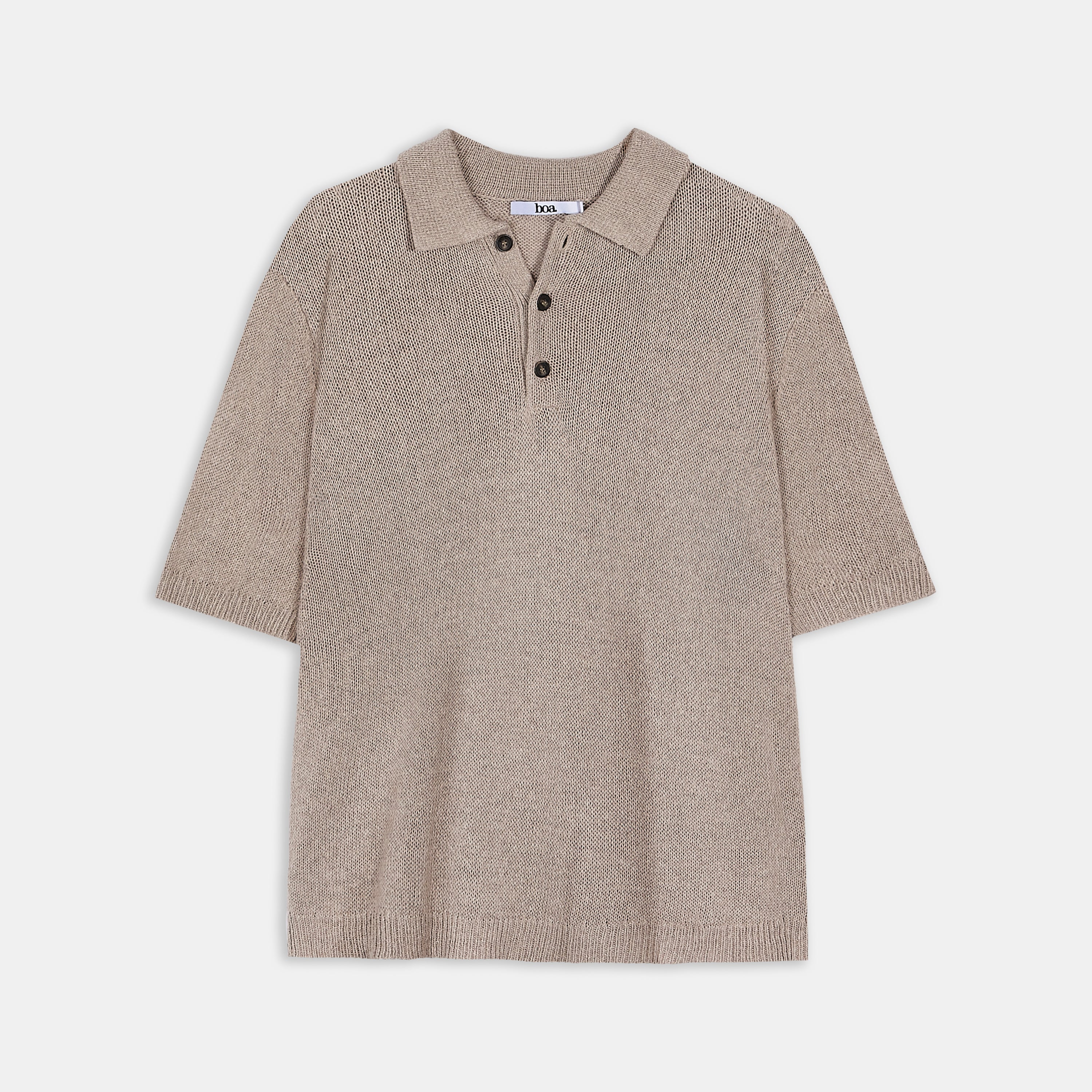 Relaxed Knit Linen Blend Polo - Stone | BOA US