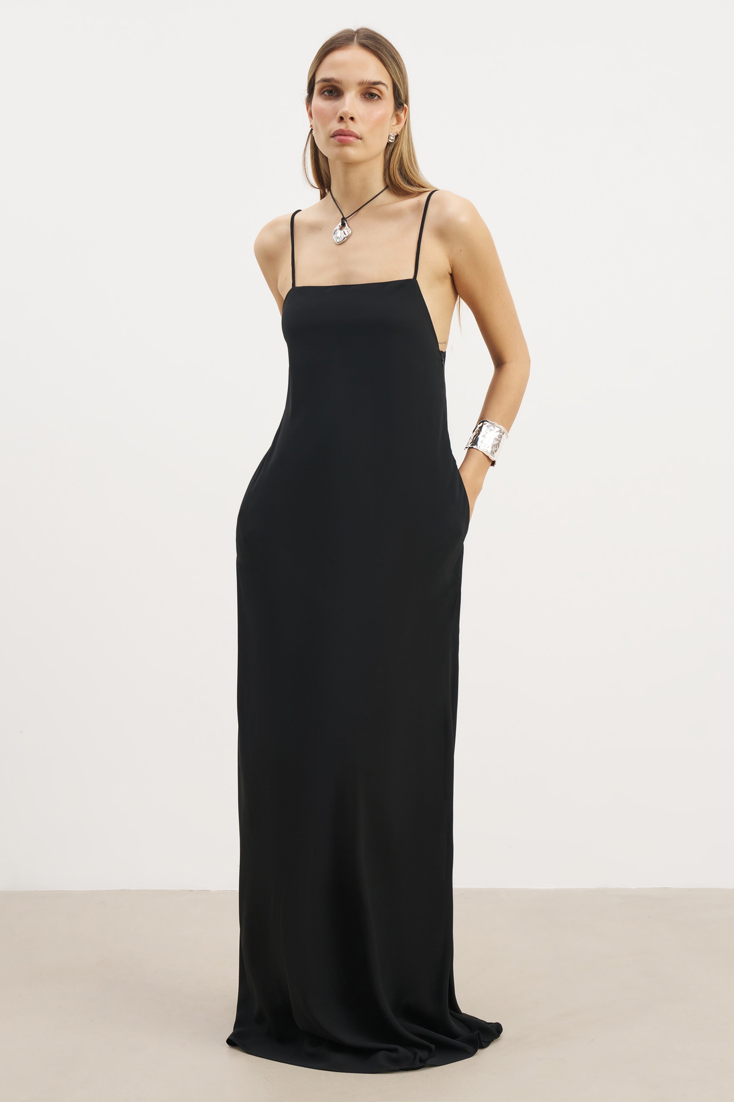 Tie Strap Chiffon Maxi Dress - Black | BOA US