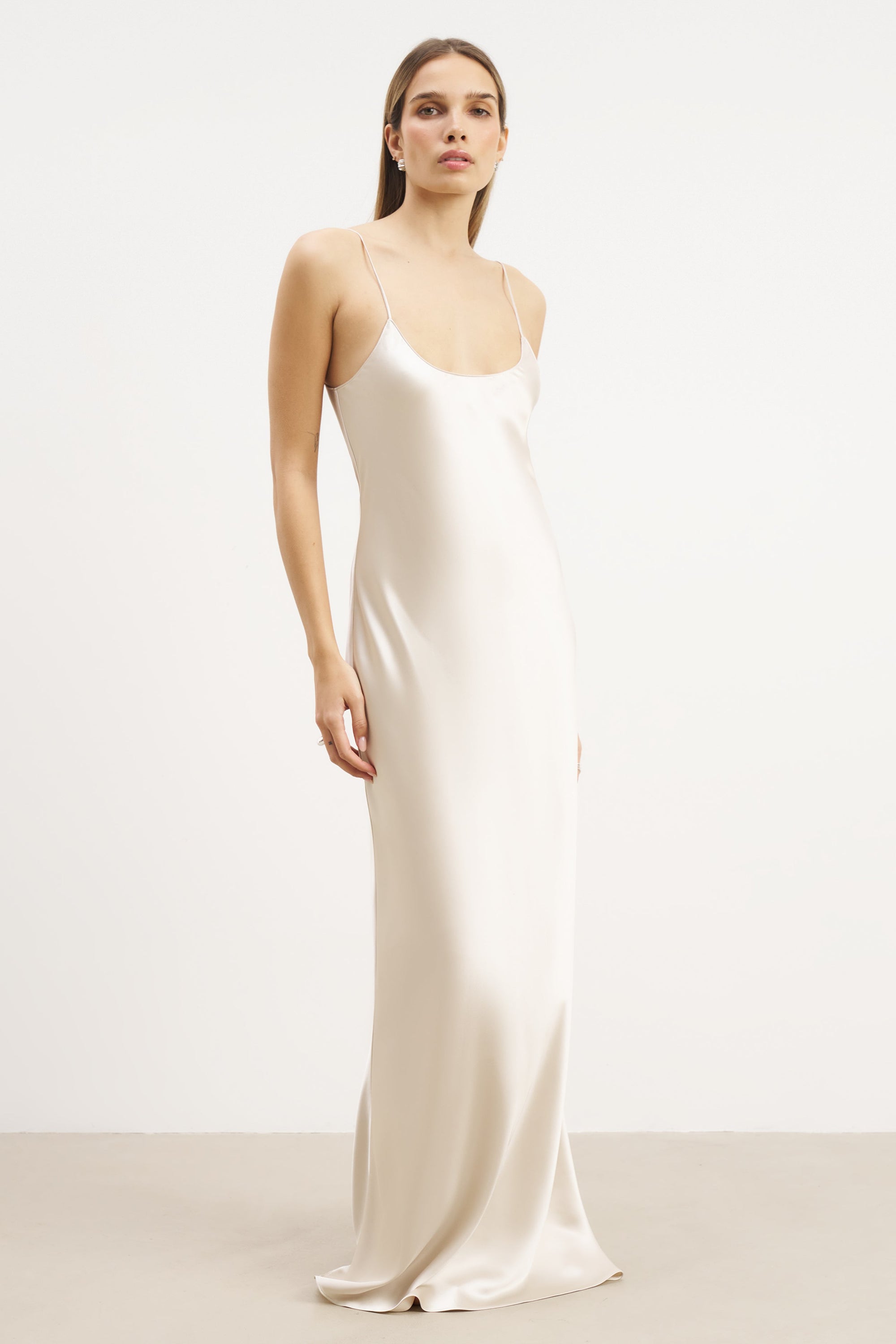 satin square neck maxi dress in champagne Satin Square Neck Maxi Dress in Champagne