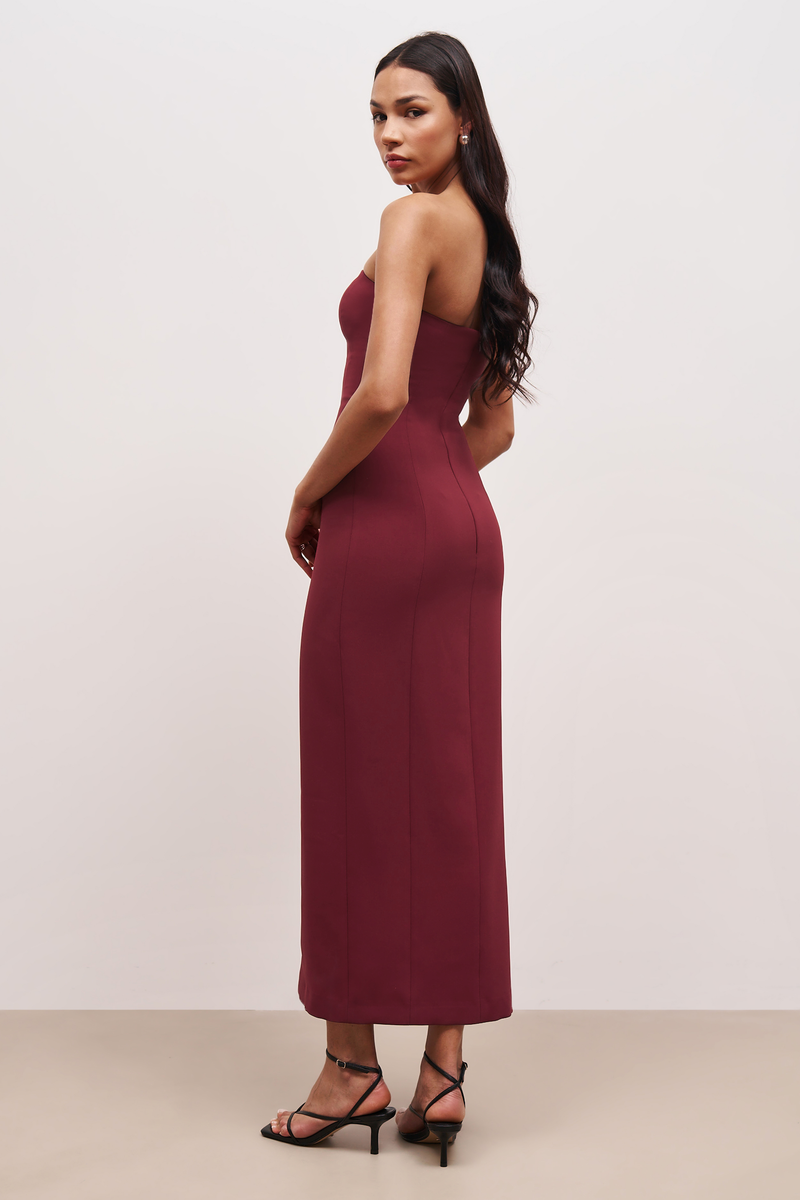 Strapless Peplum Maxi Dress - Burgundy