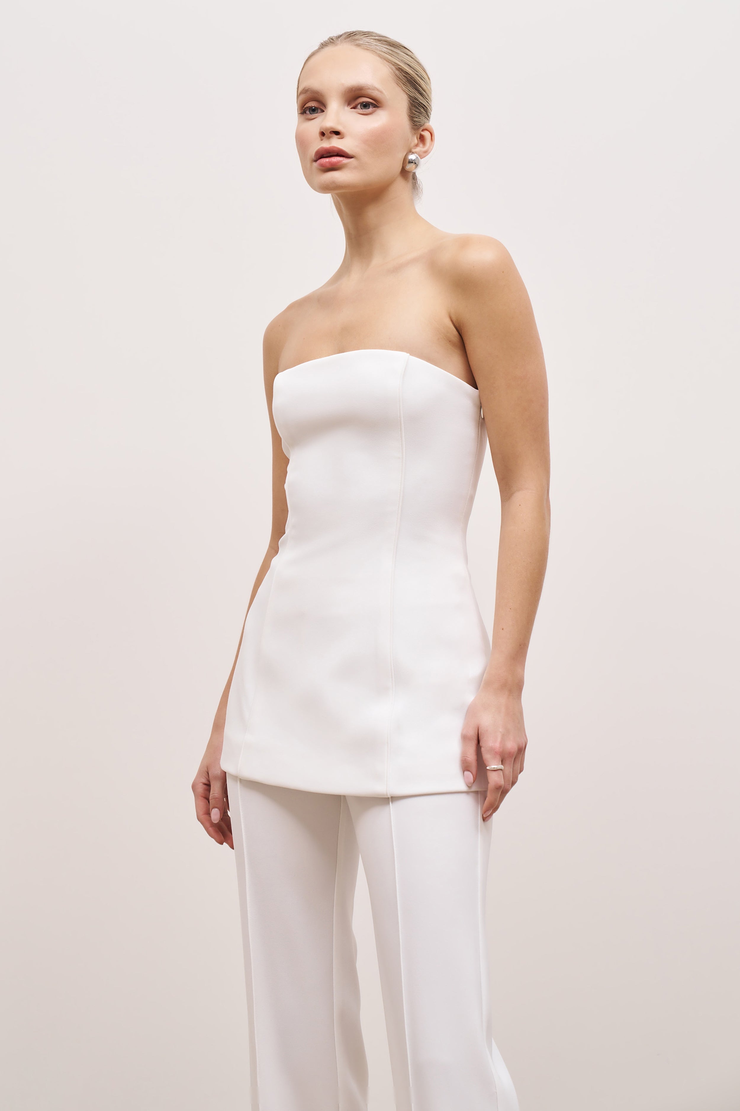 Pin Tuck Tailored Longline Bodice - White