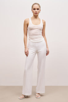 Pin Tuck Tailored Straight Leg Trousers - White