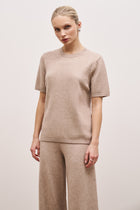 Cashmere Blend Relaxed T Shirt - Stone