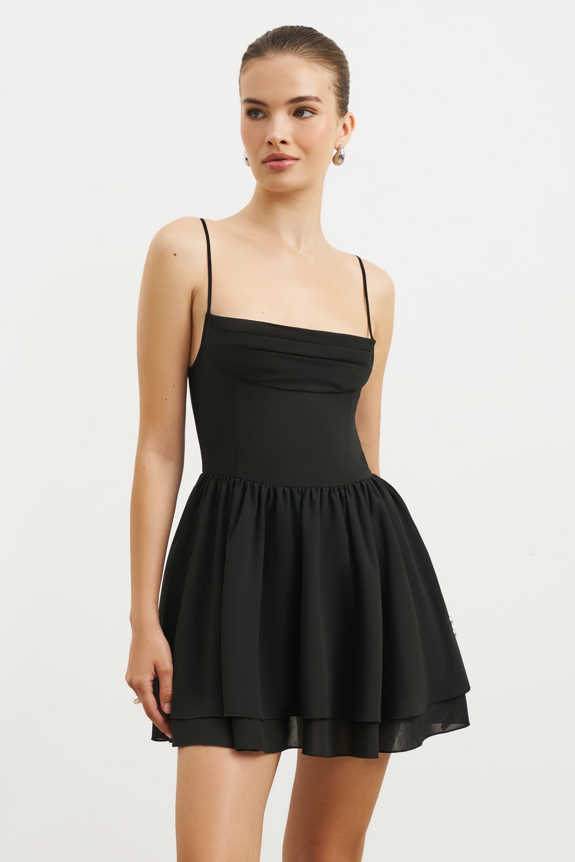 Chiffon Tiered Babydoll Mini Dress - Black Chiffon Tiered Babydoll Mini Dress - Black