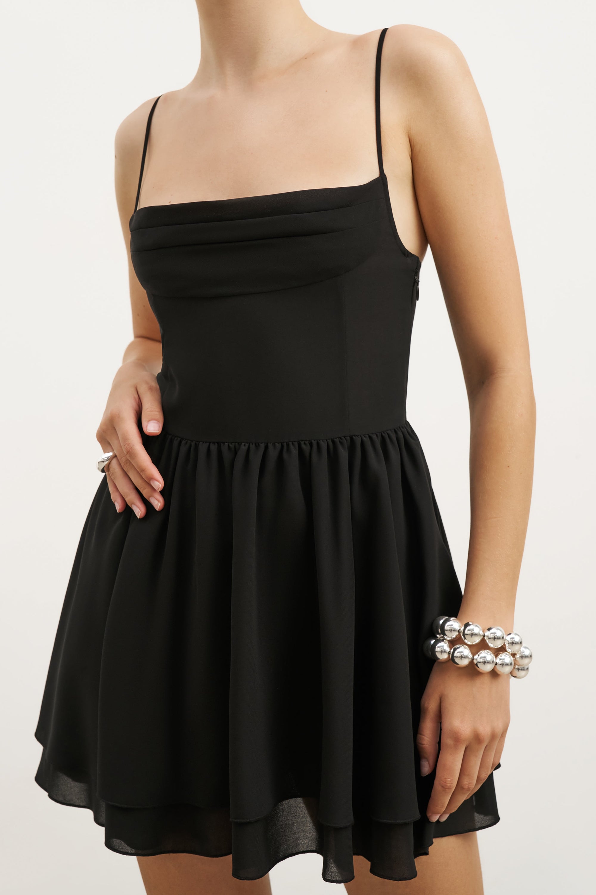Chiffon Tiered Babydoll Mini Dress - Black | BOA US Chiffon Tiered Babydoll Mini Dress - Black | BOA US