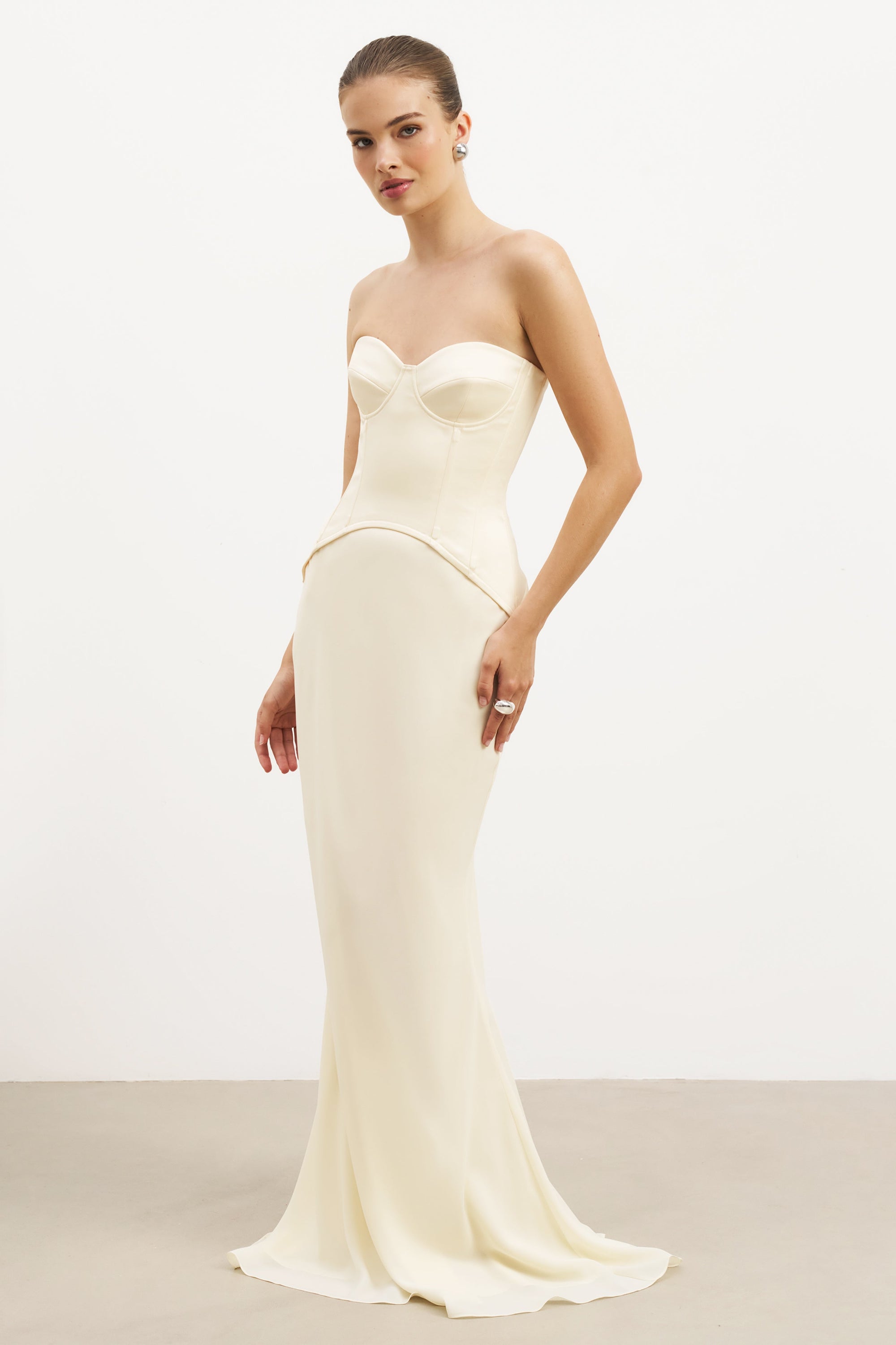 corset silk dress Satin Corset Gown with Sweetheart Neckline - Buttermilk