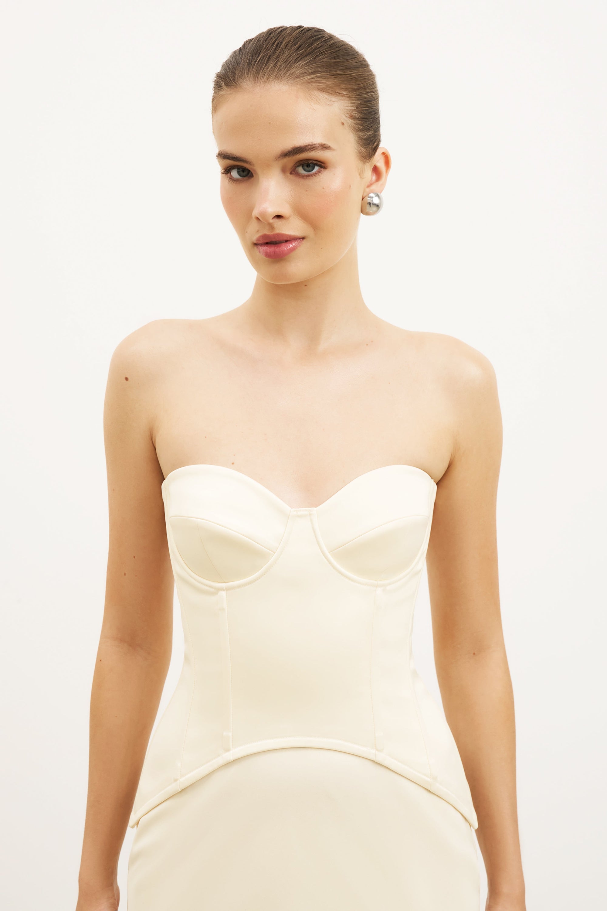 satin corset dress Satin Corset Gown with Sweetheart Neckline - Buttermilk