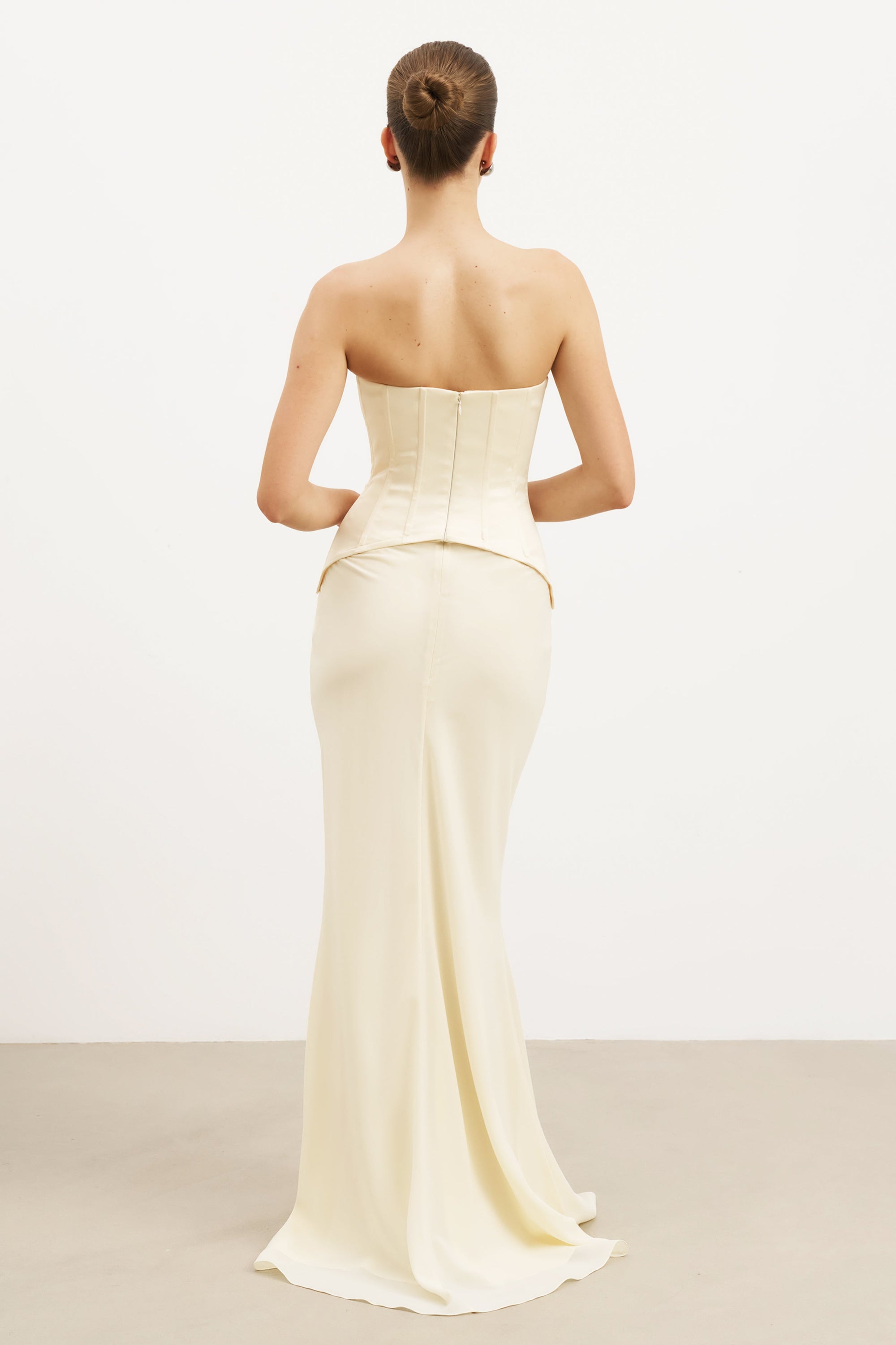 Satin Corset Gown with Sweetheart Neckline - Buttermilk | BOA US Satin Corset Gown with Sweetheart Neckline - Buttermilk | BOA US