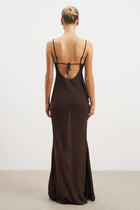 Sheer Ruched Chiffon Maxi Dress - Carob