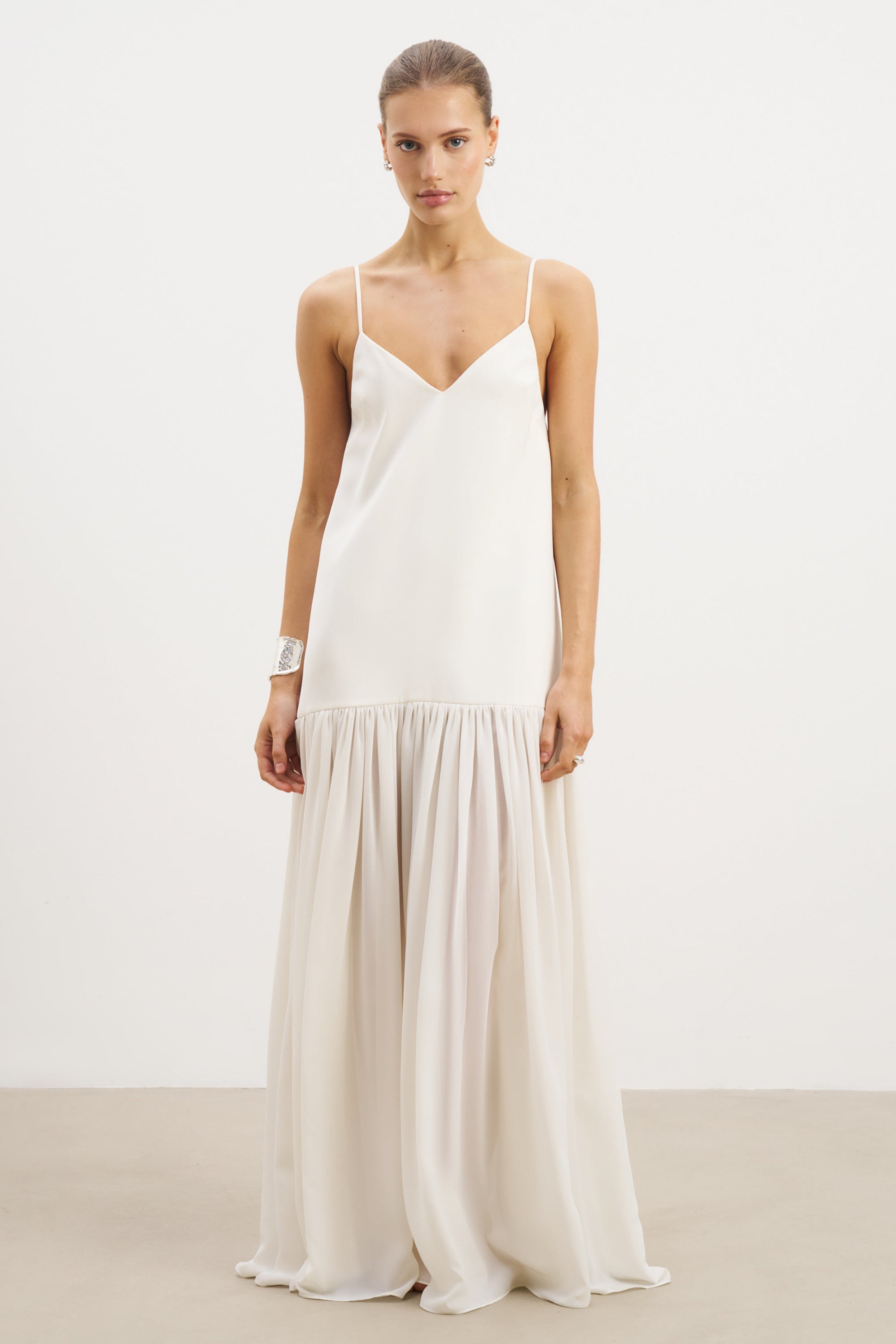 Flowing Dropped Waist Maxi Dress - Cream Flowing Dropped Waist Maxi Dress - Cream