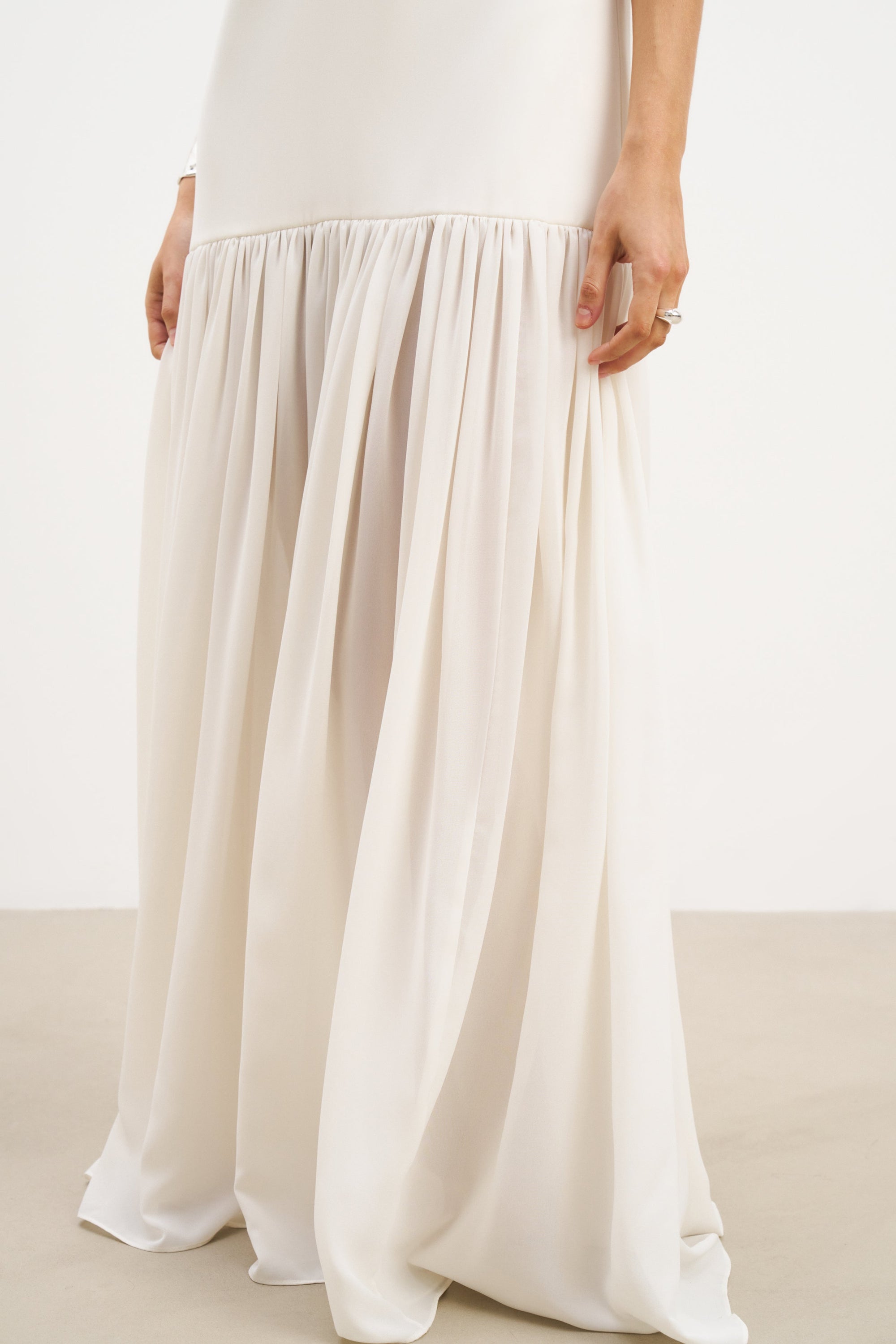Flowing Dropped Waist Maxi Dress - Cream Flowing Dropped Waist Maxi Dress - Cream