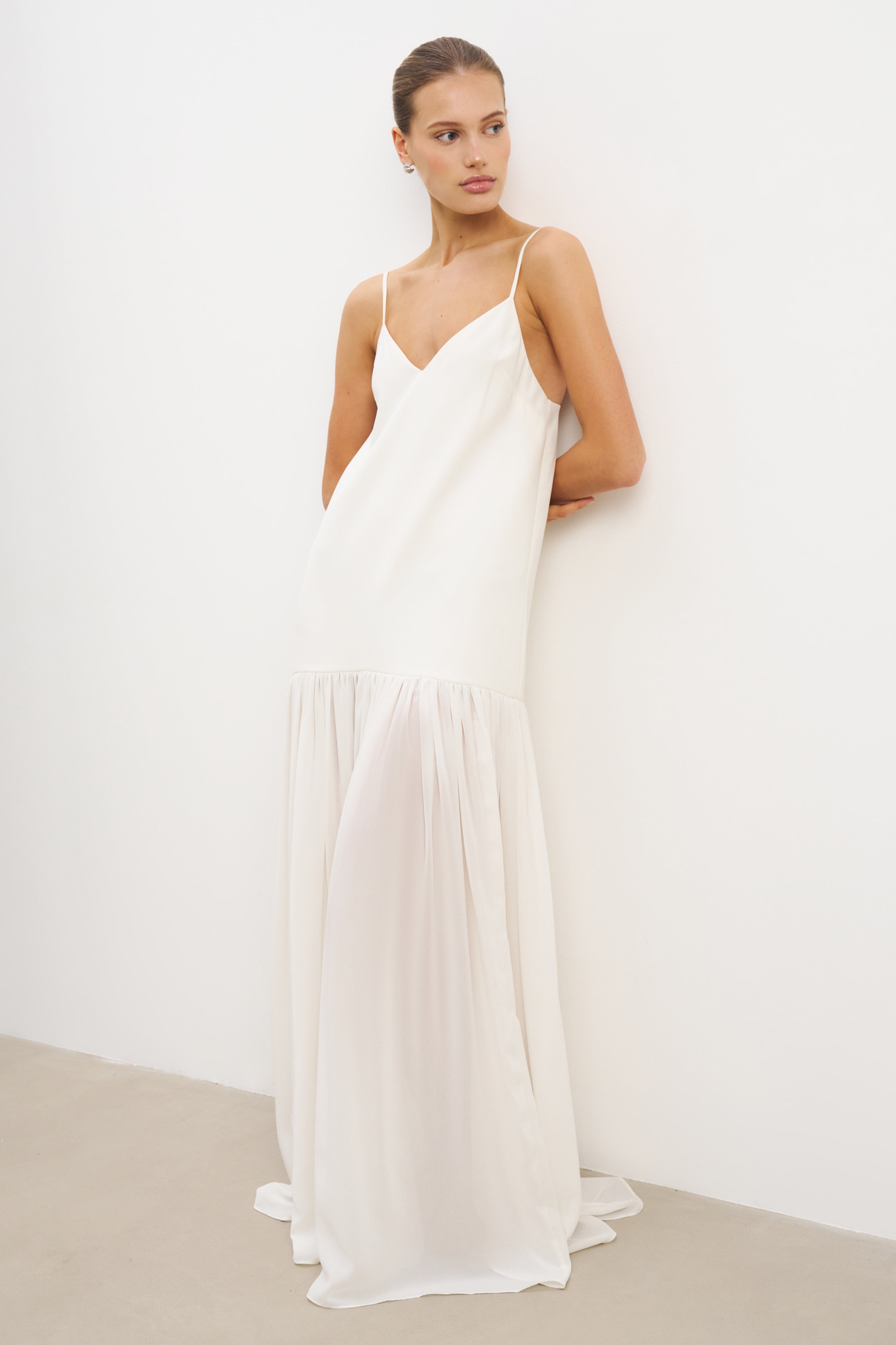 Flowing Dropped Waist Maxi Dress - Ivory